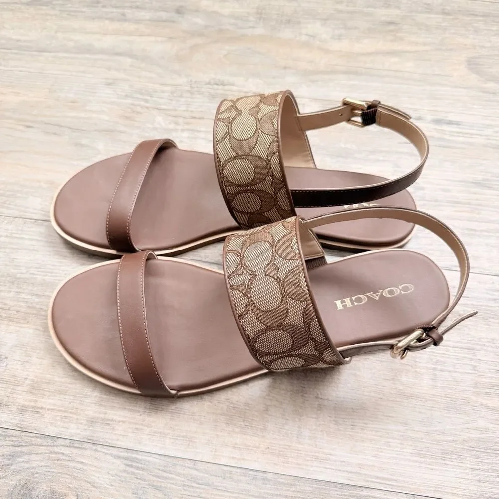 Coach Harley Sandal Signature Jacquard Brown Slingback Sandals Women's Size 10